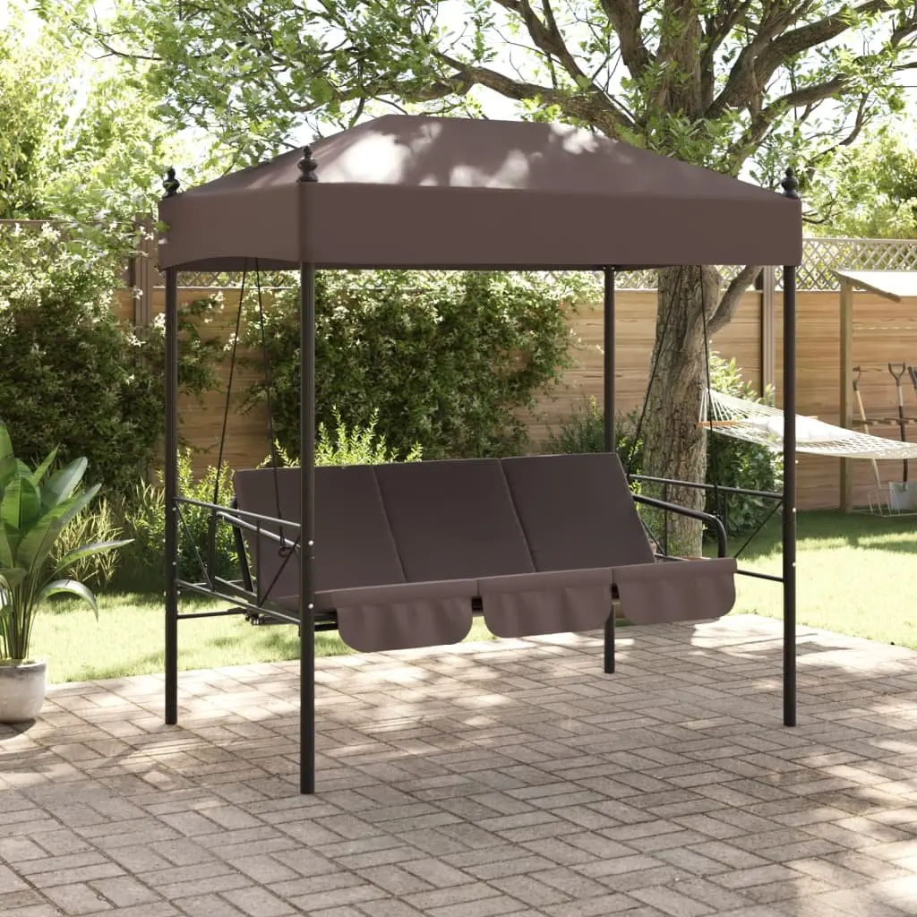 Garden Swing Bench Polyester Canopy Brown Outdoor Patio Seating 2-in-1 Lounge Chair