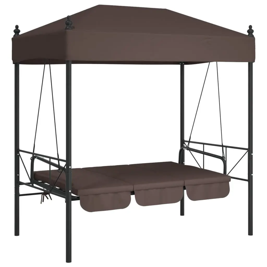Garden Swing Bench Polyester Canopy Brown Outdoor Patio Seating 2-in-1 Lounge Chair