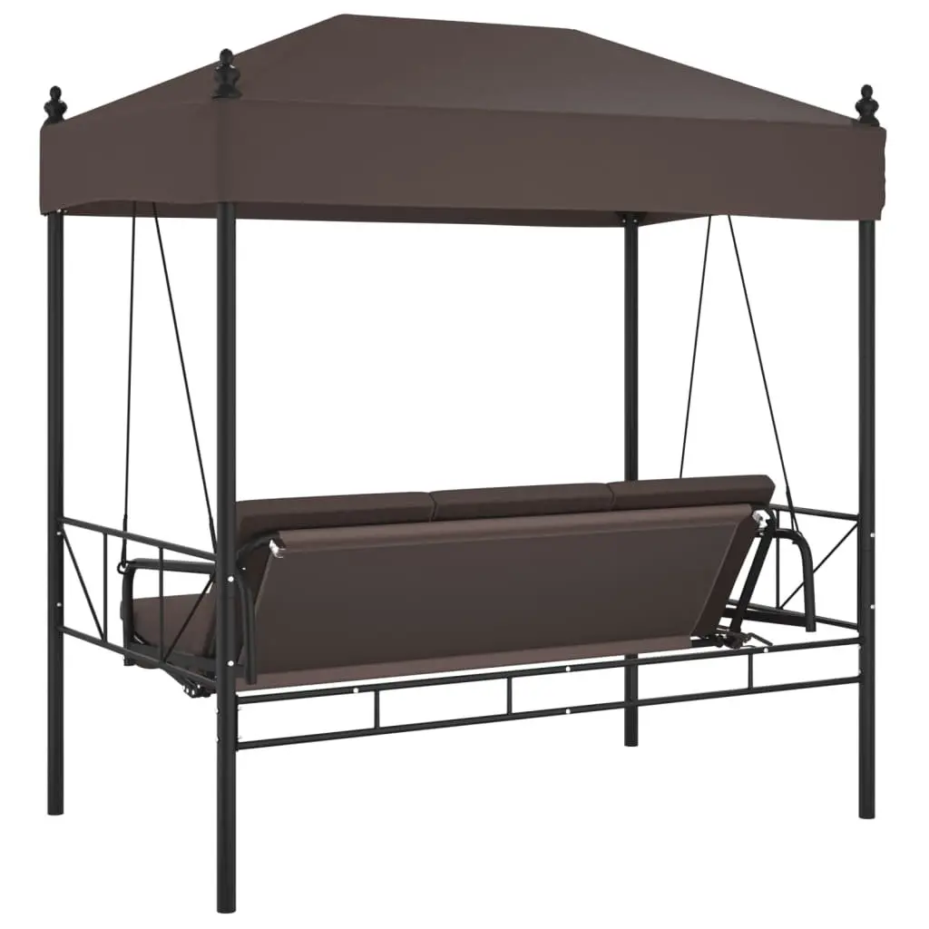 Garden Swing Bench Polyester Canopy Brown Outdoor Patio Seating 2-in-1 Lounge Chair