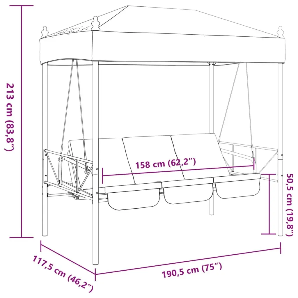 Garden Swing Bench Polyester Canopy Brown Outdoor Patio Seating 2-in-1 Lounge Chair