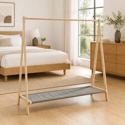 Bamboo Clothes Rack with Shelves Foldable Garment Organiser Wardrobe Storage