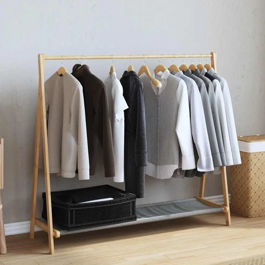 Bamboo Clothes Rack with Foldable Shelves