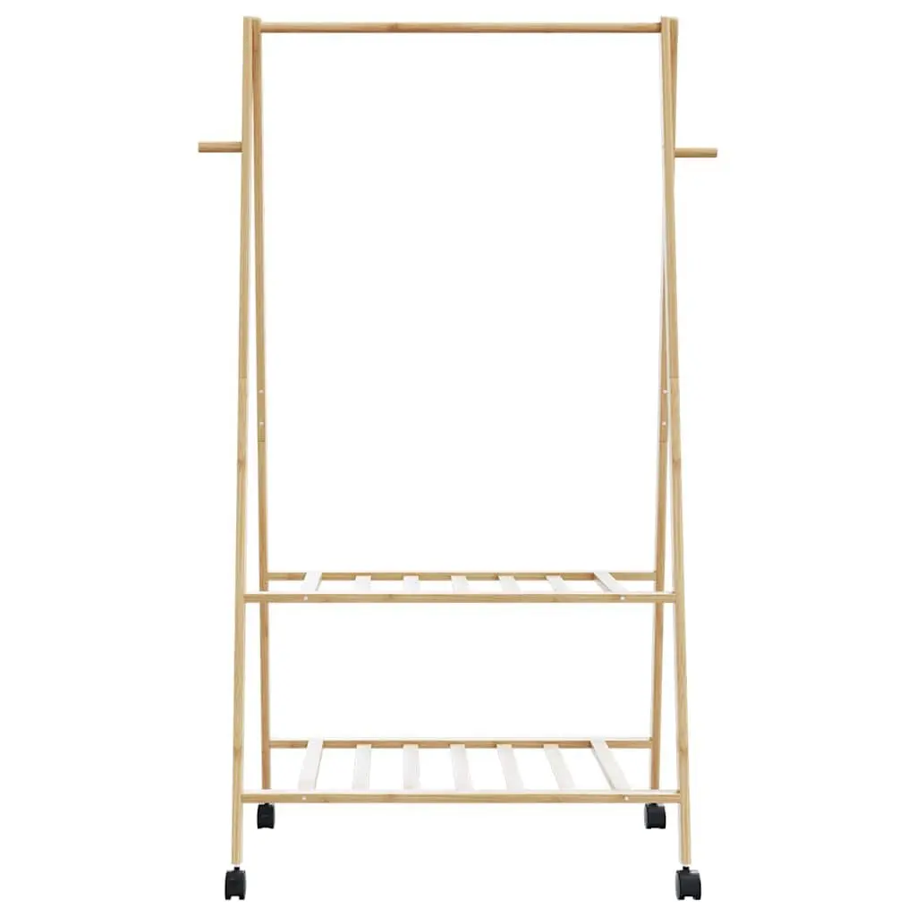 Bamboo Clothes Rack with Wheels and Shelves