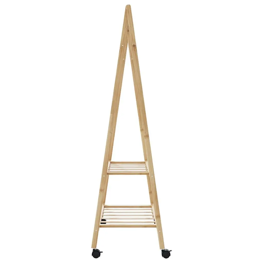 Bamboo Clothes Rack with Wheels and Shelves
