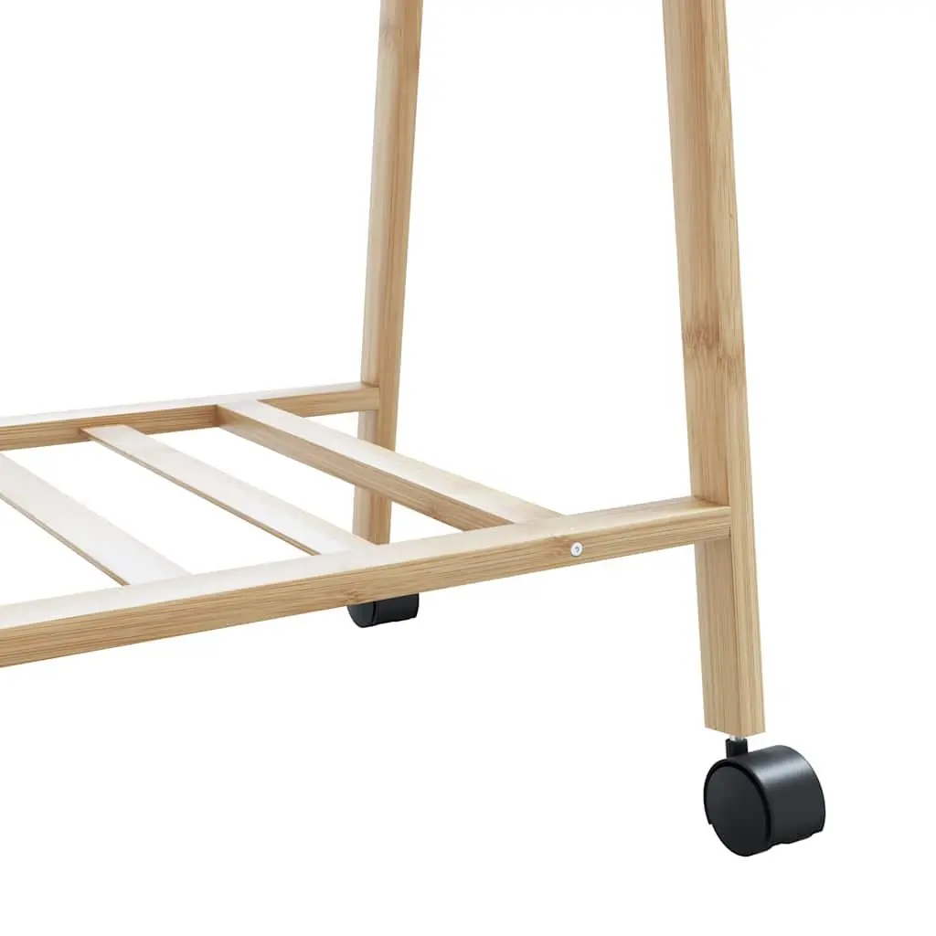 Bamboo Clothes Rack with Wheels and Shelves