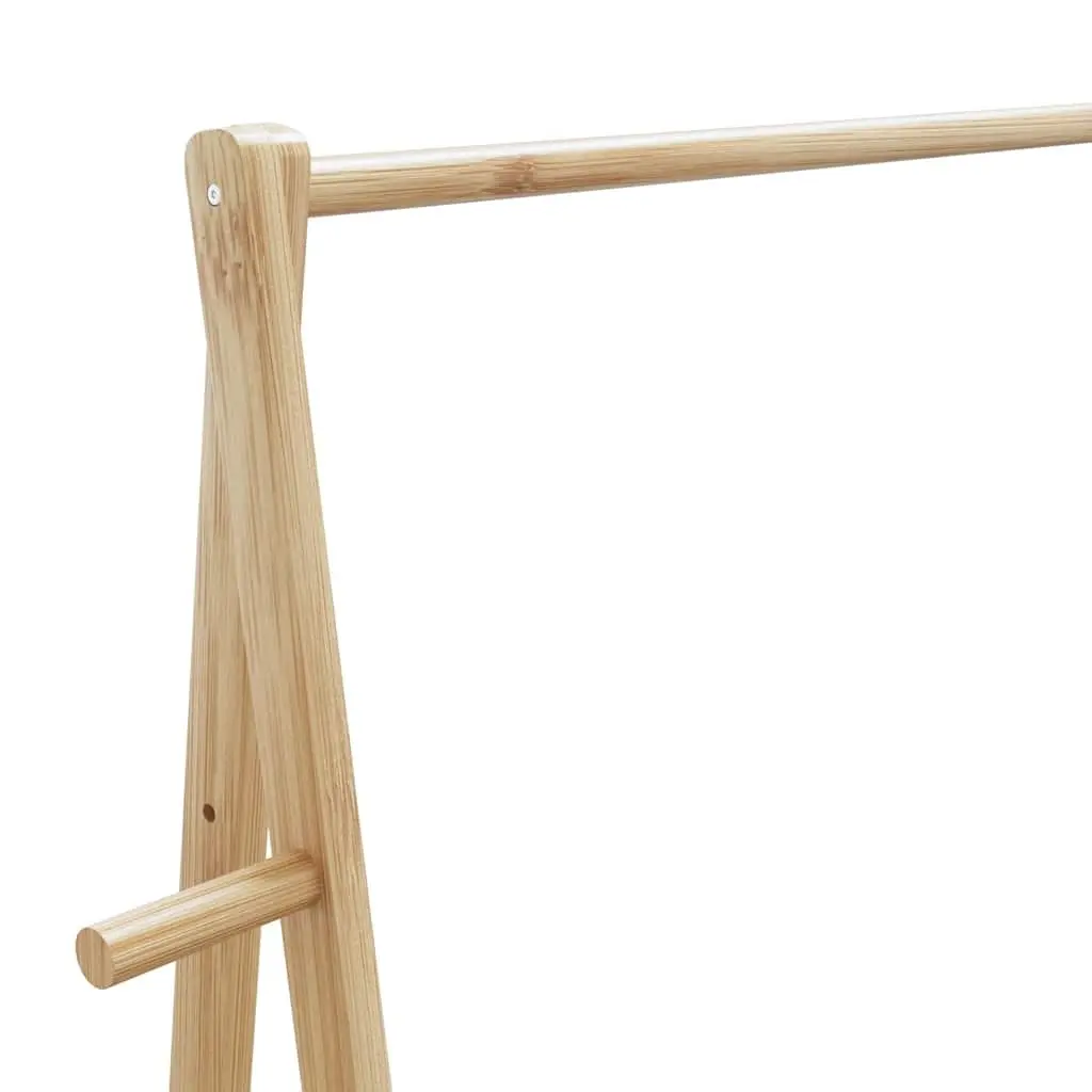 Brown Bamboo Clothes Rack with Shelves and Wheels