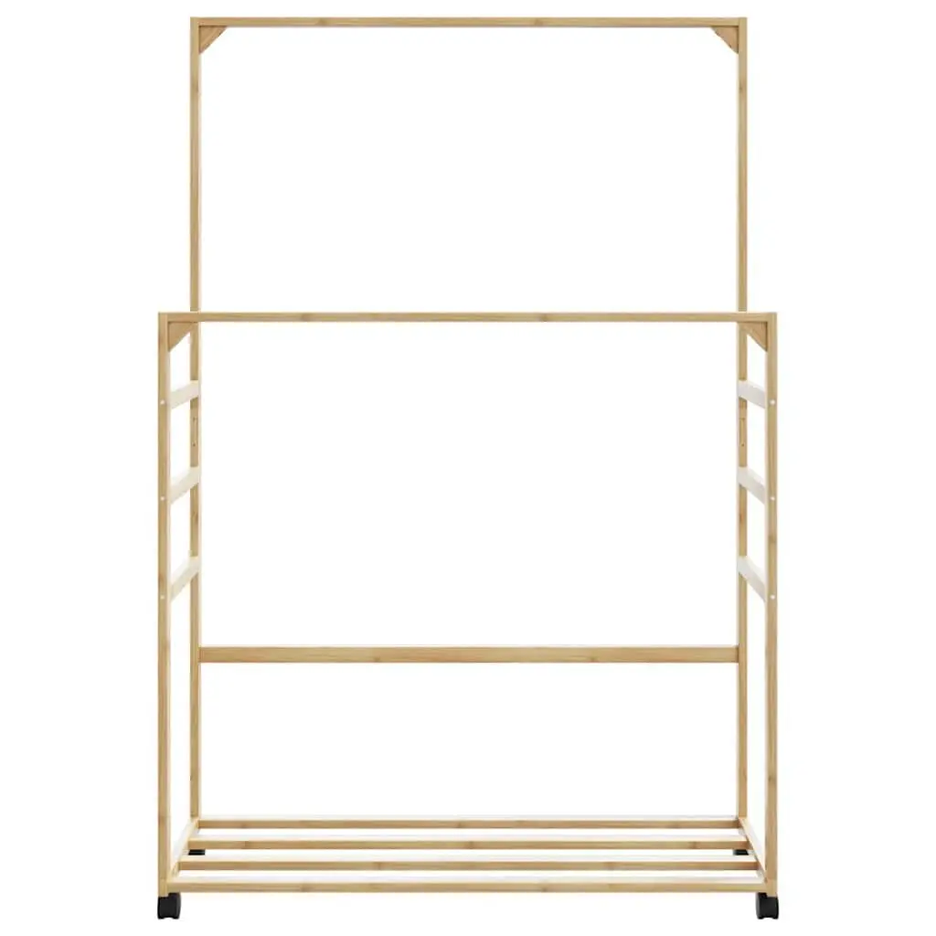 Bamboo Clothes Rack with Shelves and Wheels