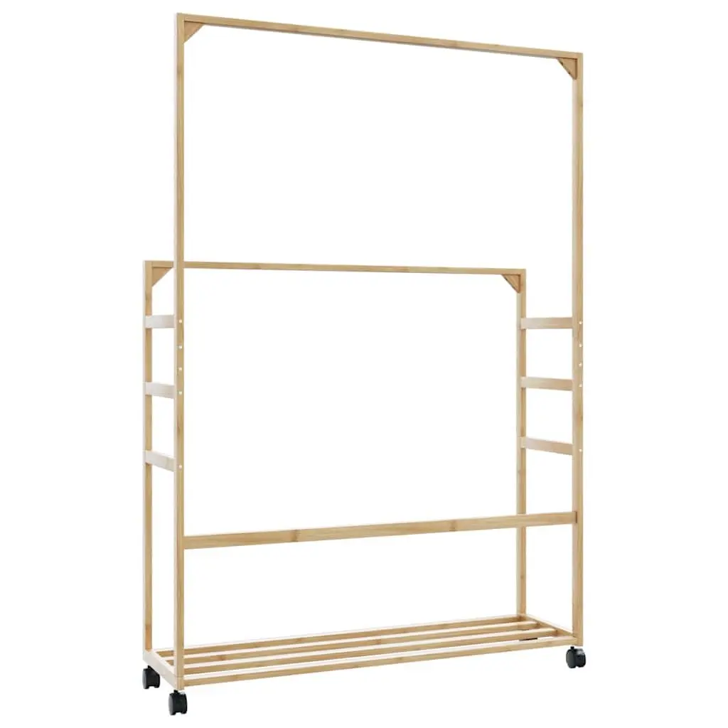 Bamboo Clothes Rack with Shelves and Wheels