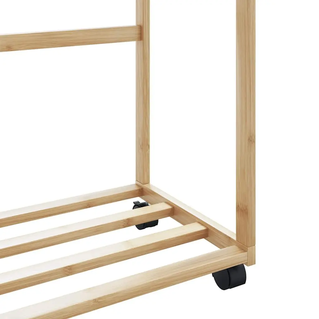 Bamboo Clothes Rack with Shelves and Wheels