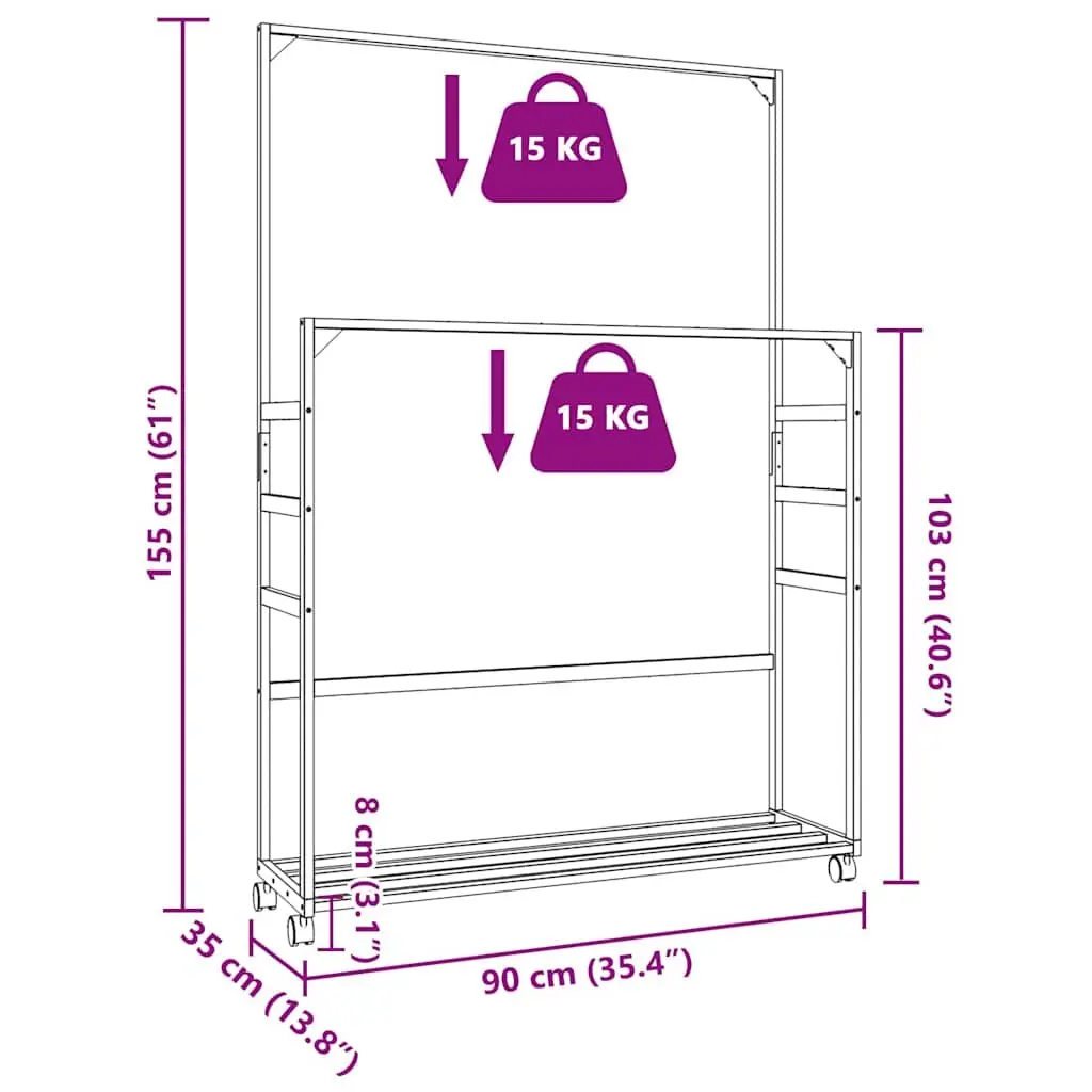 Bamboo Clothes Rack with Shelves and Wheels