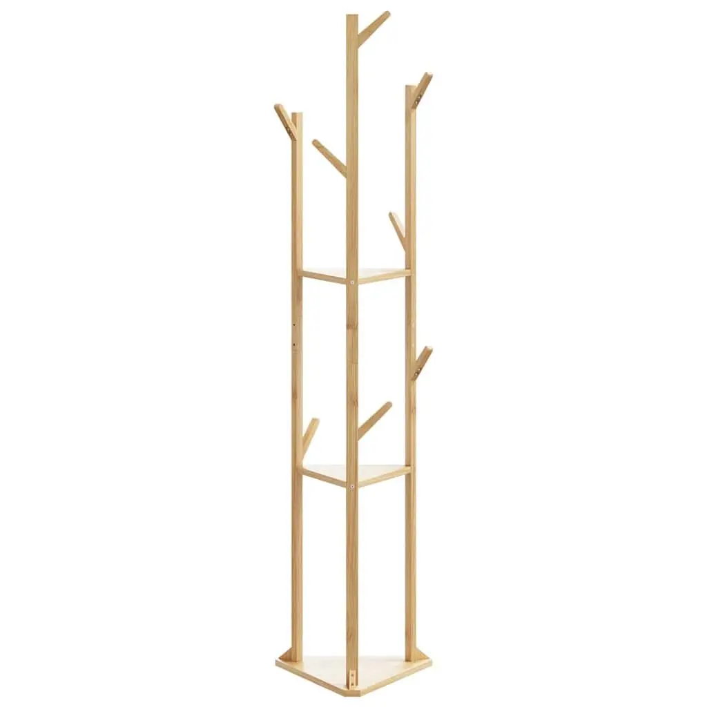 Bamboo Coat Stand with Hooks and Shelves
