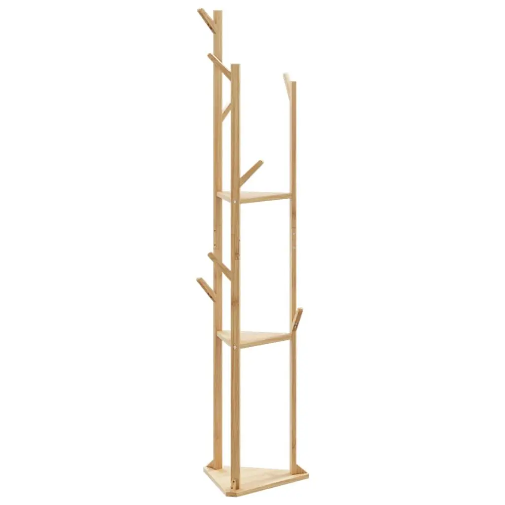 Bamboo Coat Stand with Hooks and Shelves