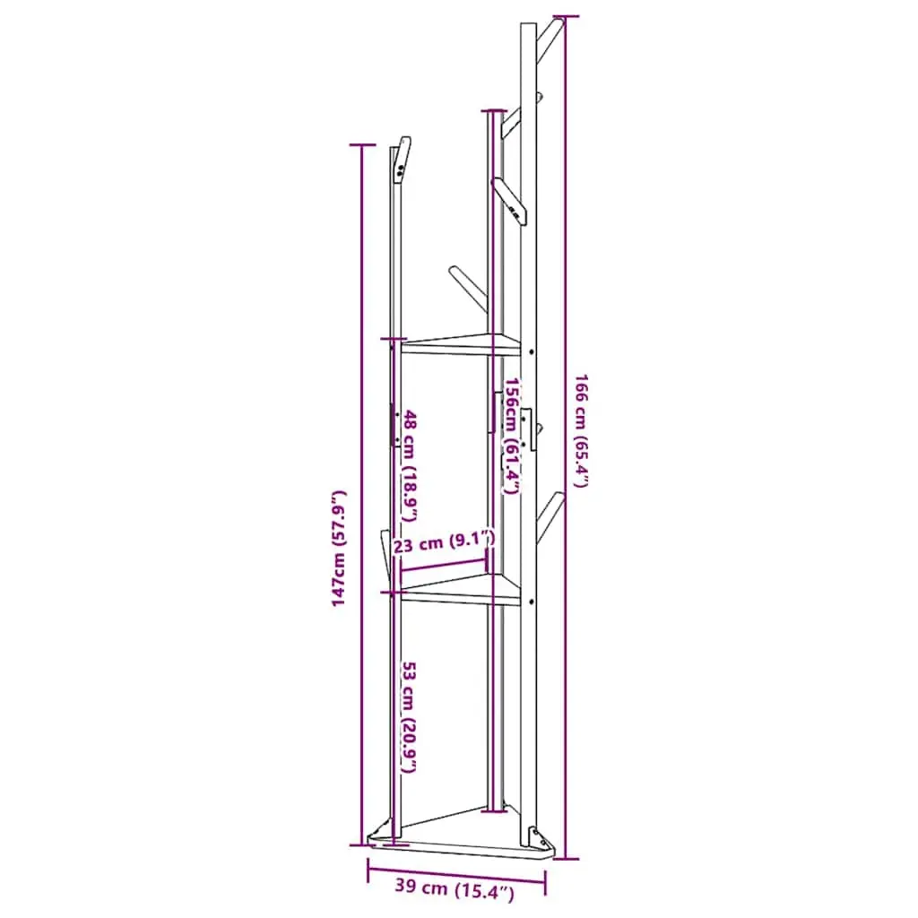 Bamboo Coat Stand with Hooks and Shelves