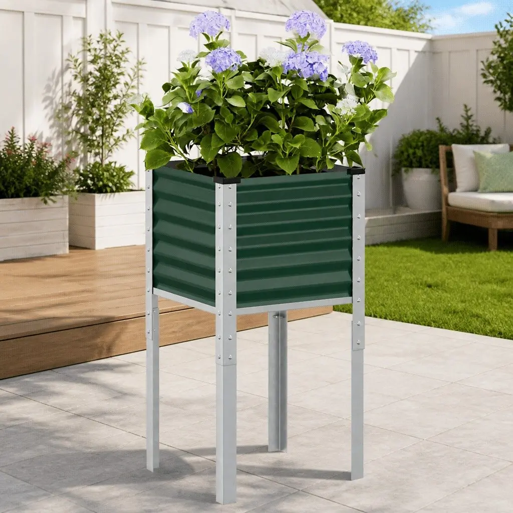 Green Garden Planter Box 45x45x88 cm Steel Stand