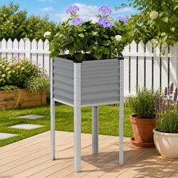 Durable Steel Grey Garden Planter Box 45x45x88 cm