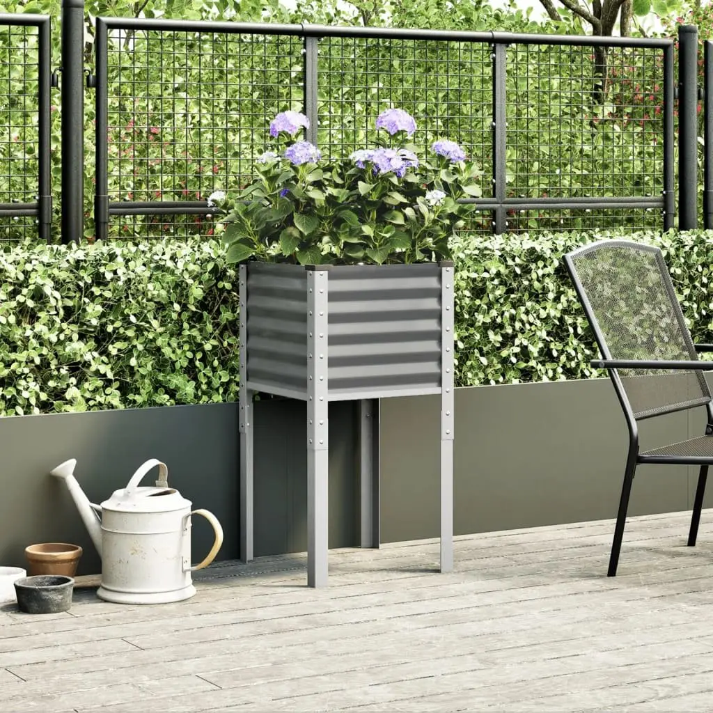 Garden Planter Box Steel 45x45x88 cm Grey