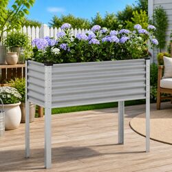 Outdoor Steel Grey Garden Planter Box for Flowers & Veggies