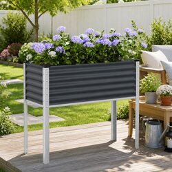 Durable Anthracite Steel Garden Planter Box 100x45x90 cm