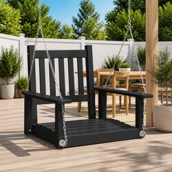 Black Garden Swing Chair with Solid Fir Wood Construction
