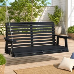 Sturdy Black Garden Swing Bench with Metal Chains