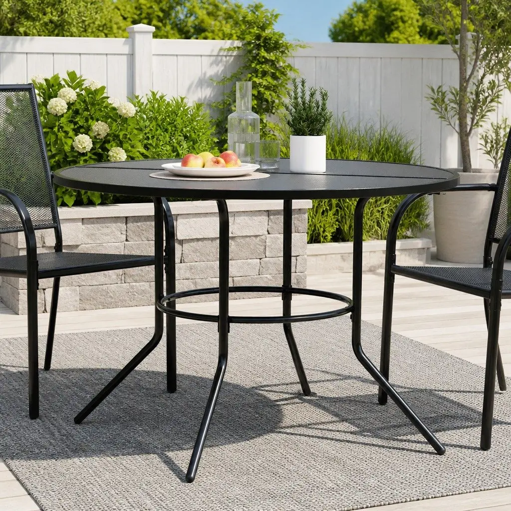 Anthracite Round Patio Table for Outdoor Dining 110cm