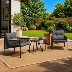 Black Steel Frame Garden Chairs with Cushions - Set of 2