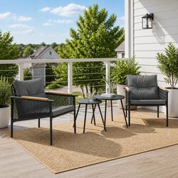 Sturdy Black Steel Frame Balcony Furniture Set for Outdoors