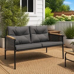 Durable Steel Frame Garden Bench with Cushions 116cm