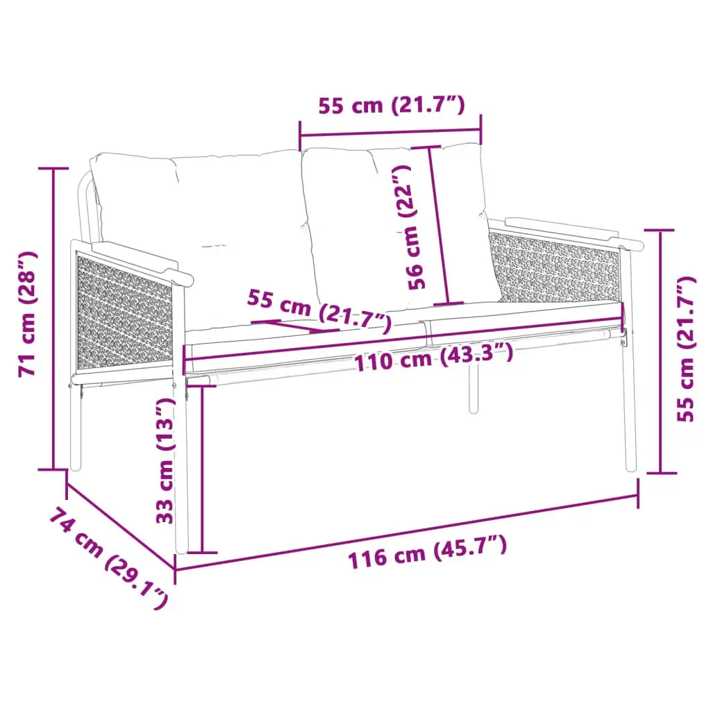 Garden Bench Steel Frame 116cm Black
