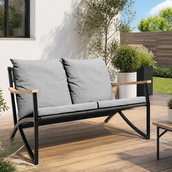 Durable 120cm Black Steel Frame Garden Bench with Cushions