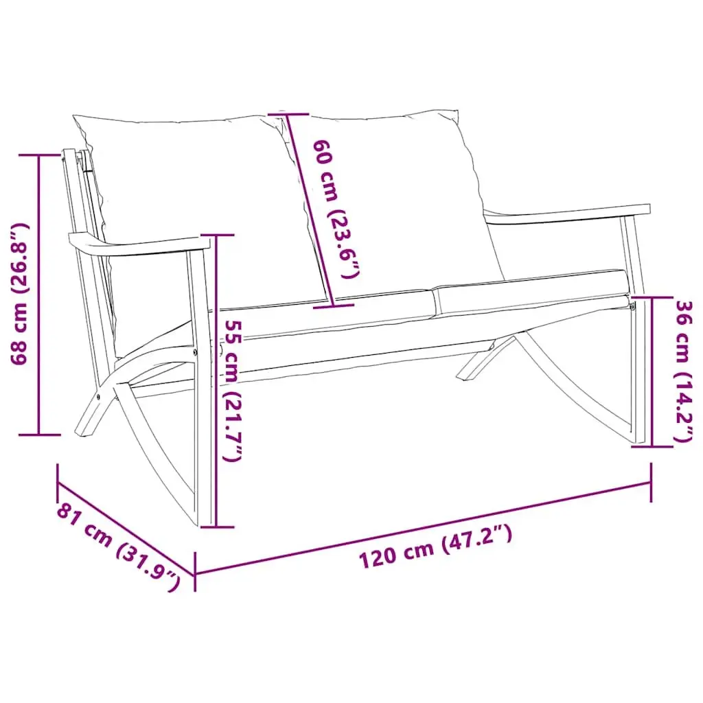 Garden Bench Steel Frame 120cm Black Textilene Cushions