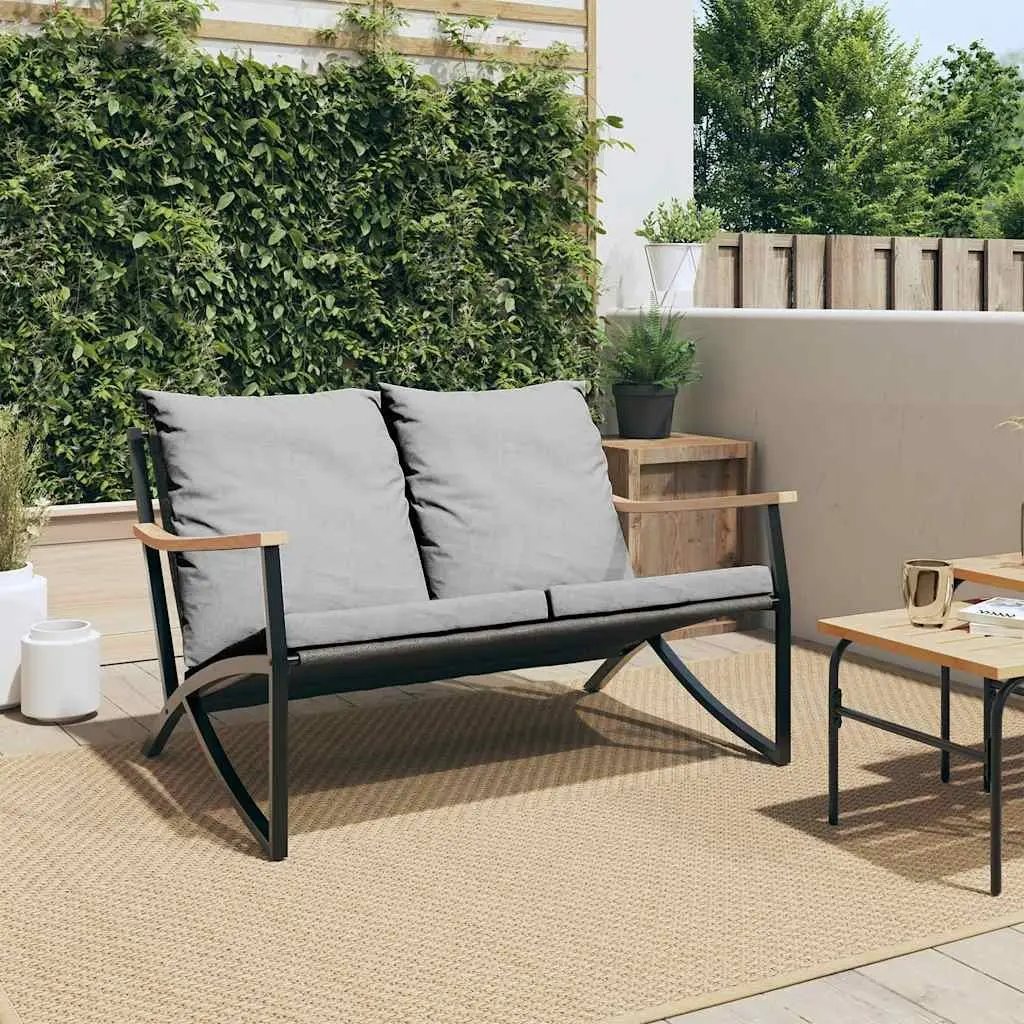 Garden Bench Steel Frame 120cm Black Textilene Cushions