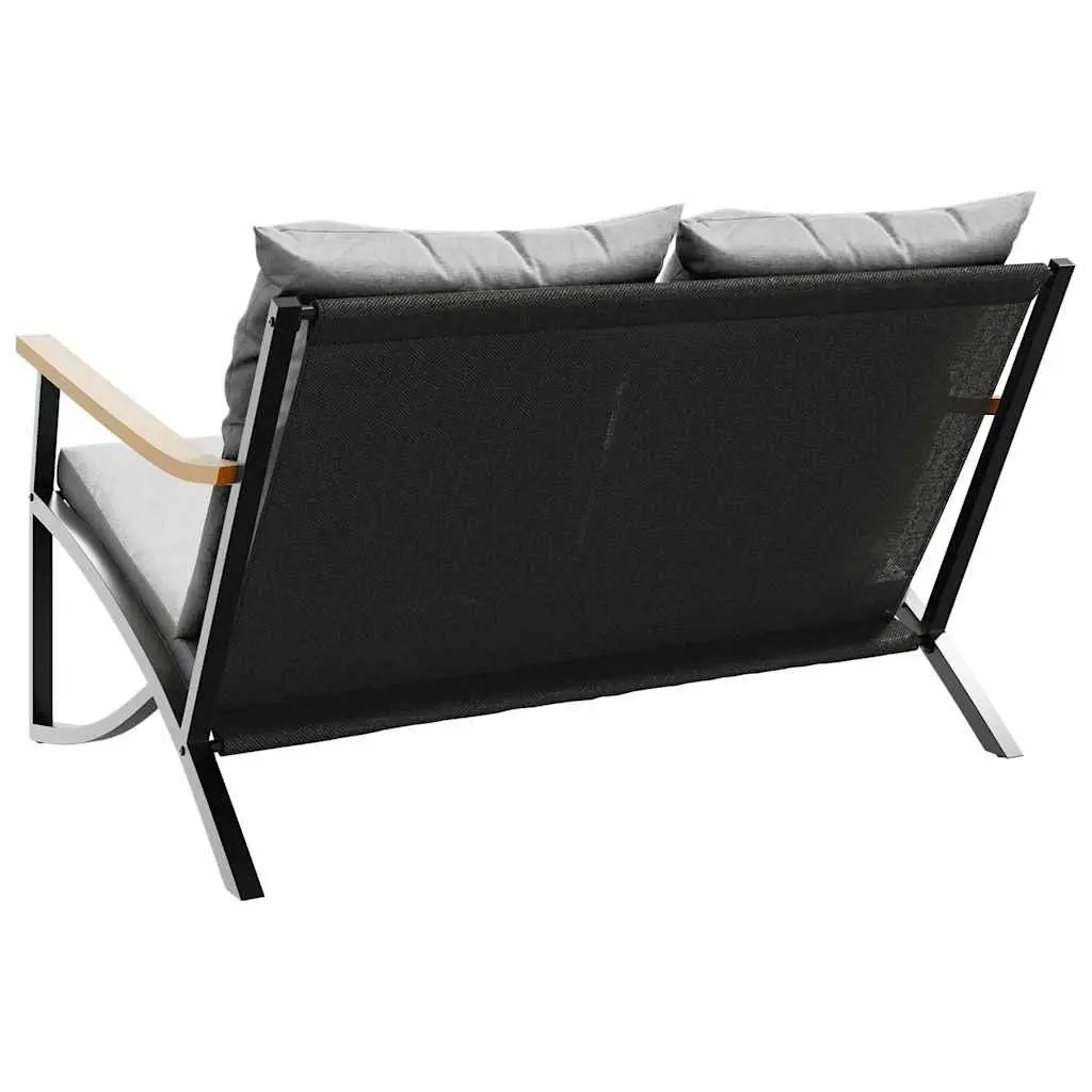 Garden Bench Steel Frame 120cm Black Textilene Cushions