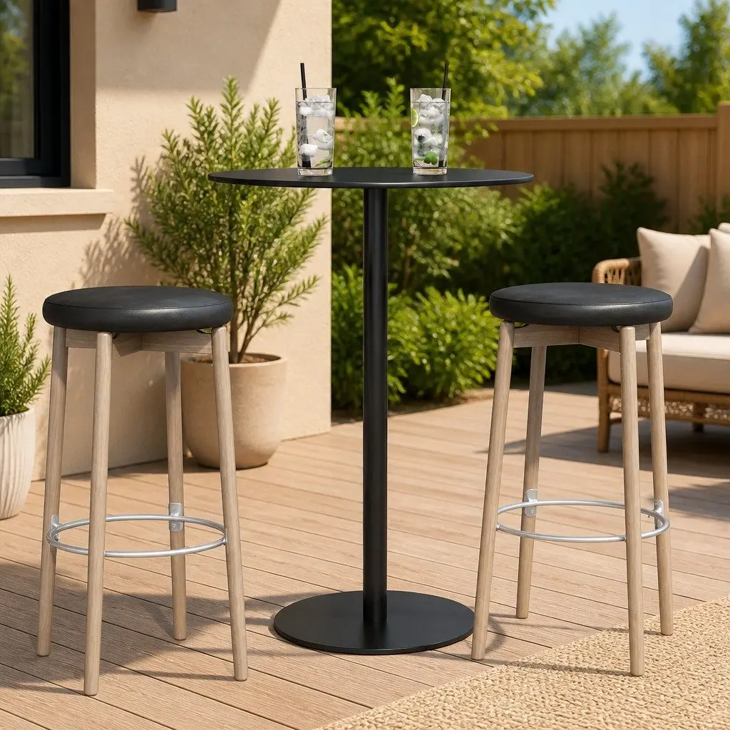 Round Black Garden Table Ø60cm for Outdoor Dining