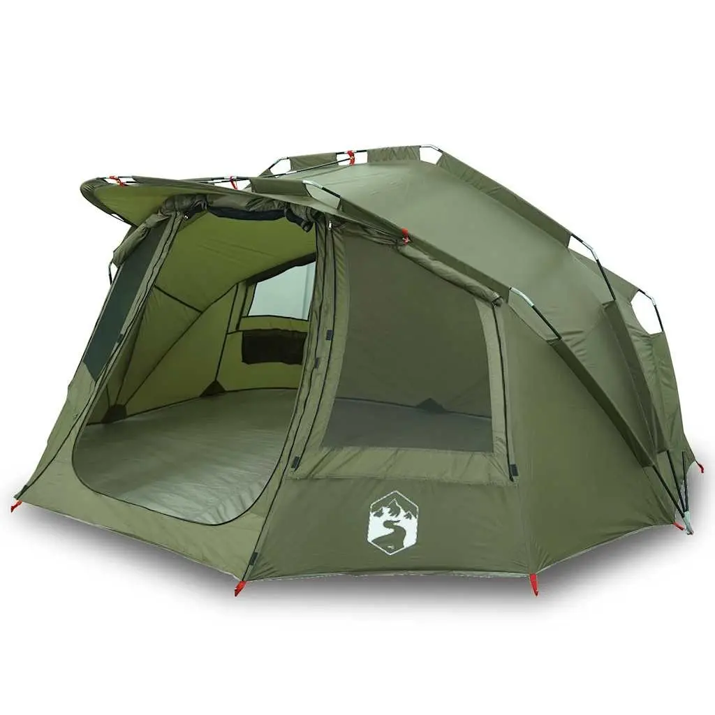 Fishing Tent Polyester 5-Person Waterproof Camping Shelter Olive Green