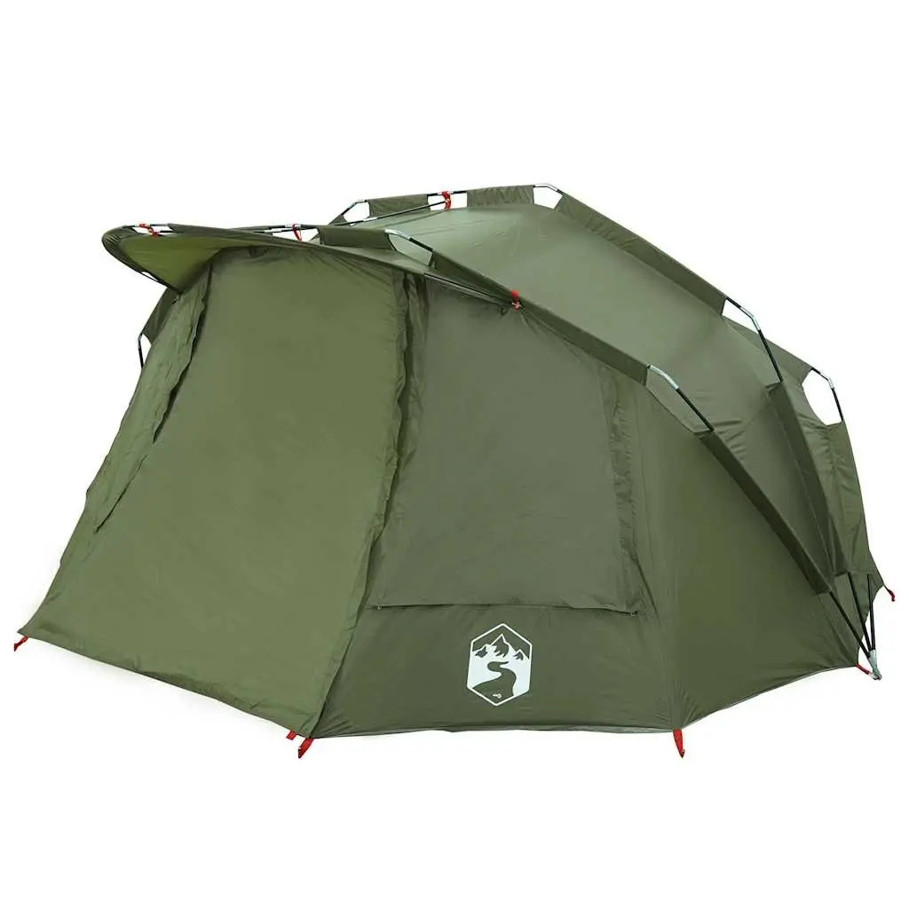 Fishing Tent Polyester 5-Person Waterproof Camping Shelter Olive Green
