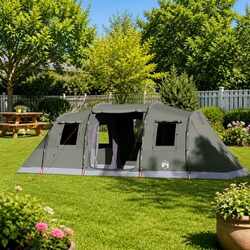 Durable Green Waterproof Family Tunnel Tent for 6