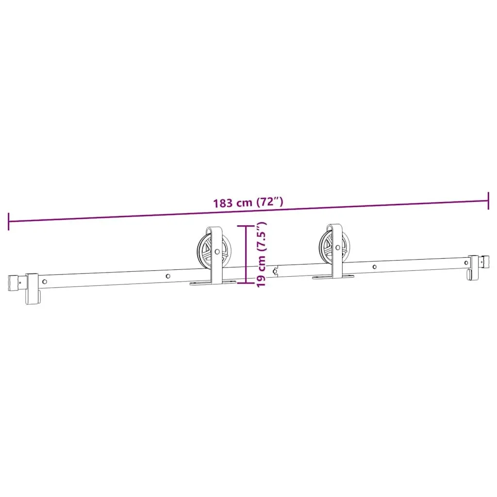 Sliding Door Hardware Kit Powder-coated Steel 183cm Black Track Rail System