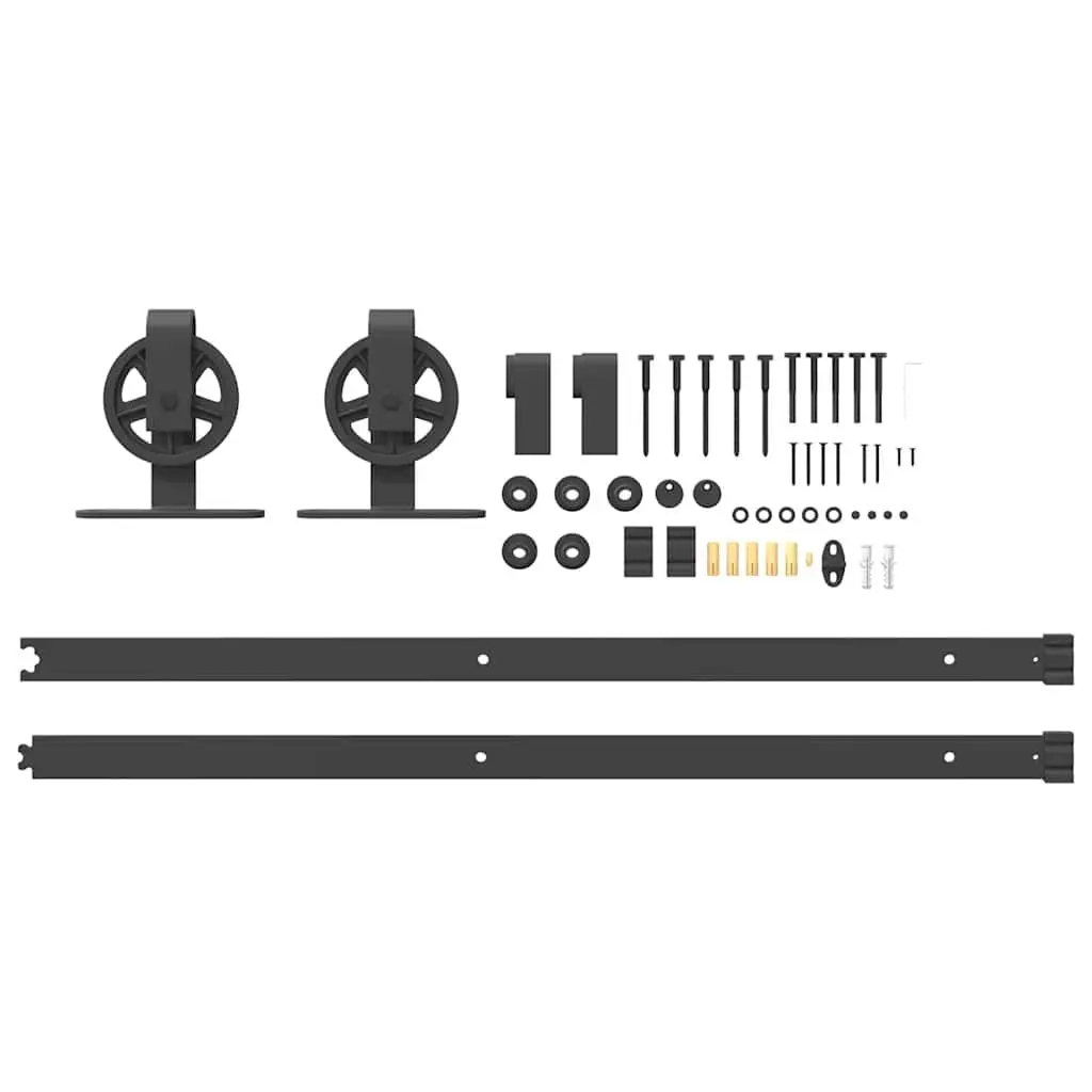 Sliding Door Hardware Kit Powder-coated Steel 183cm Black Track Rail System