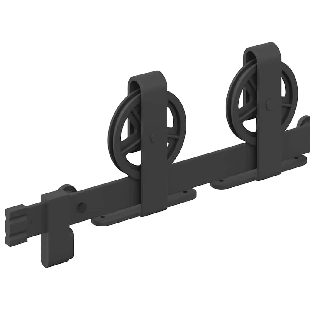 Sliding Door Hardware Kit Powder-coated Steel 183cm Black Track Rail System