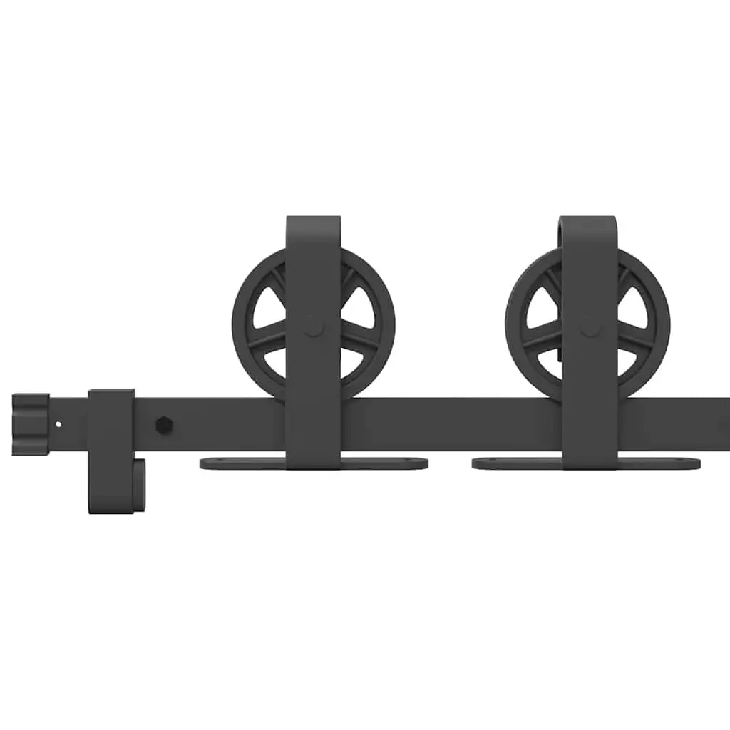 Sliding Door Hardware Kit Powder-coated Steel 183cm Black Track Rail System