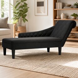 Black Fabric Chaise Lounge Chair with Lumbar Pillow