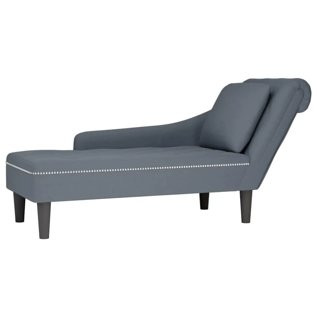 Chaise Lounge Velvet Grey with Pillow Armrest Button Tufting