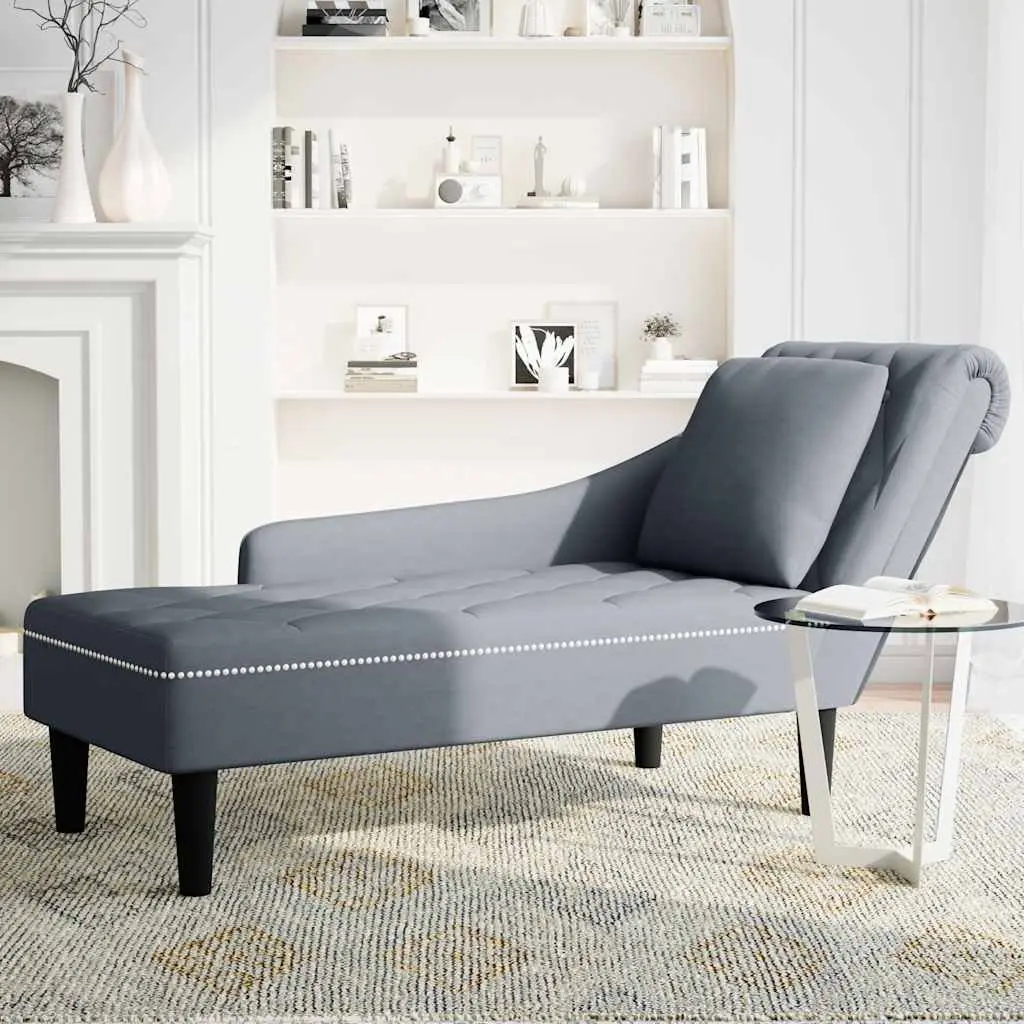 Chaise Lounge Velvet Grey with Pillow Armrest Button Tufting