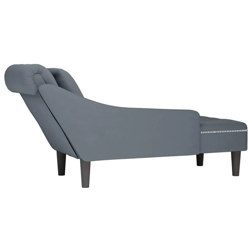 Chaise Lounge Velvet Grey with Pillow Armrest Button Tufting
