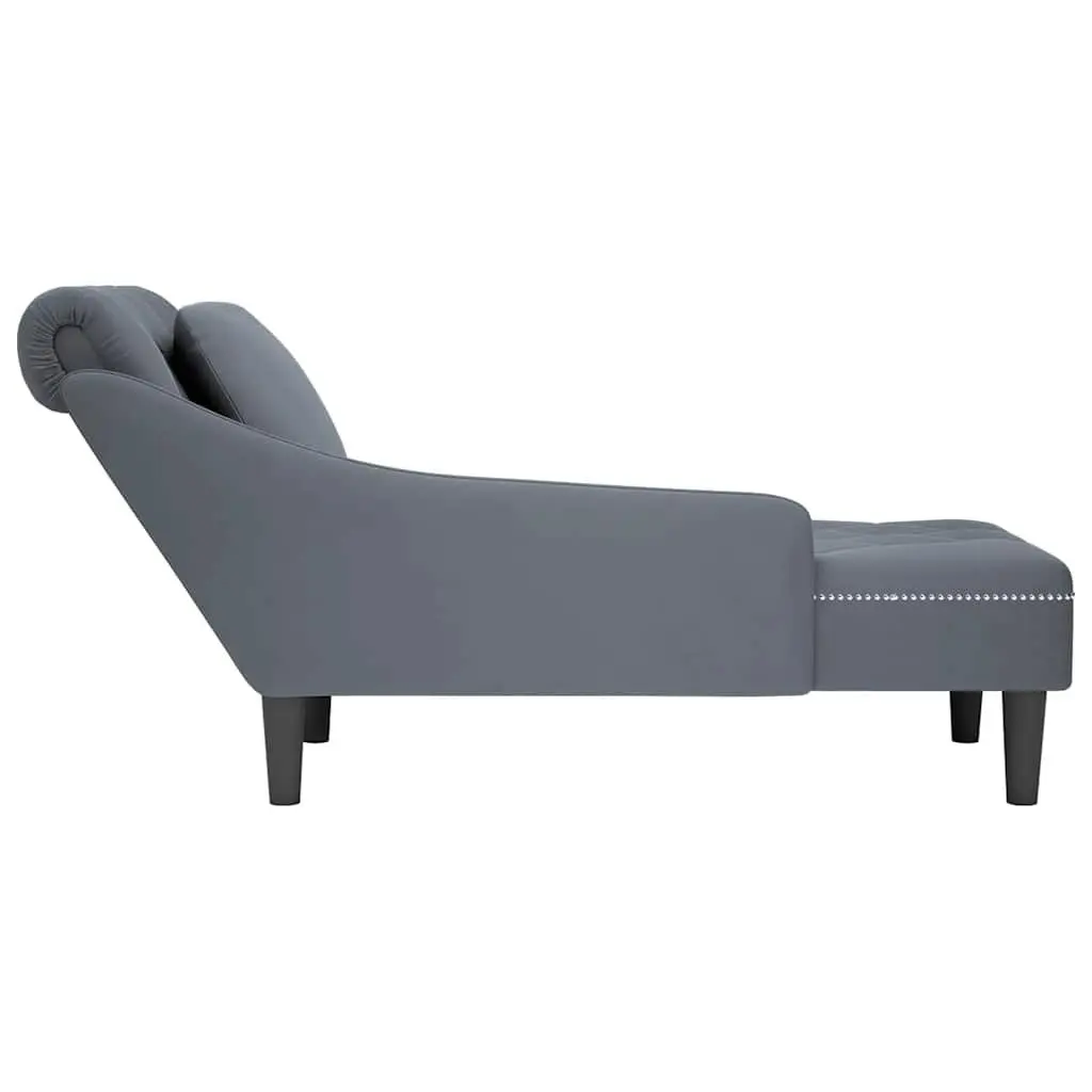 Chaise Lounge Velvet Grey with Pillow Armrest Button Tufting