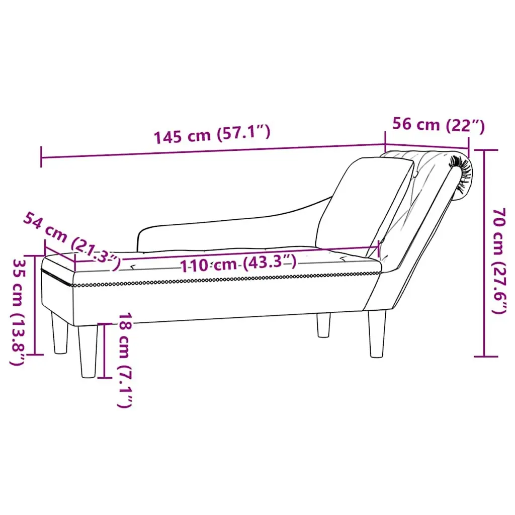 Chaise Lounge Velvet Grey with Pillow Armrest Button Tufting