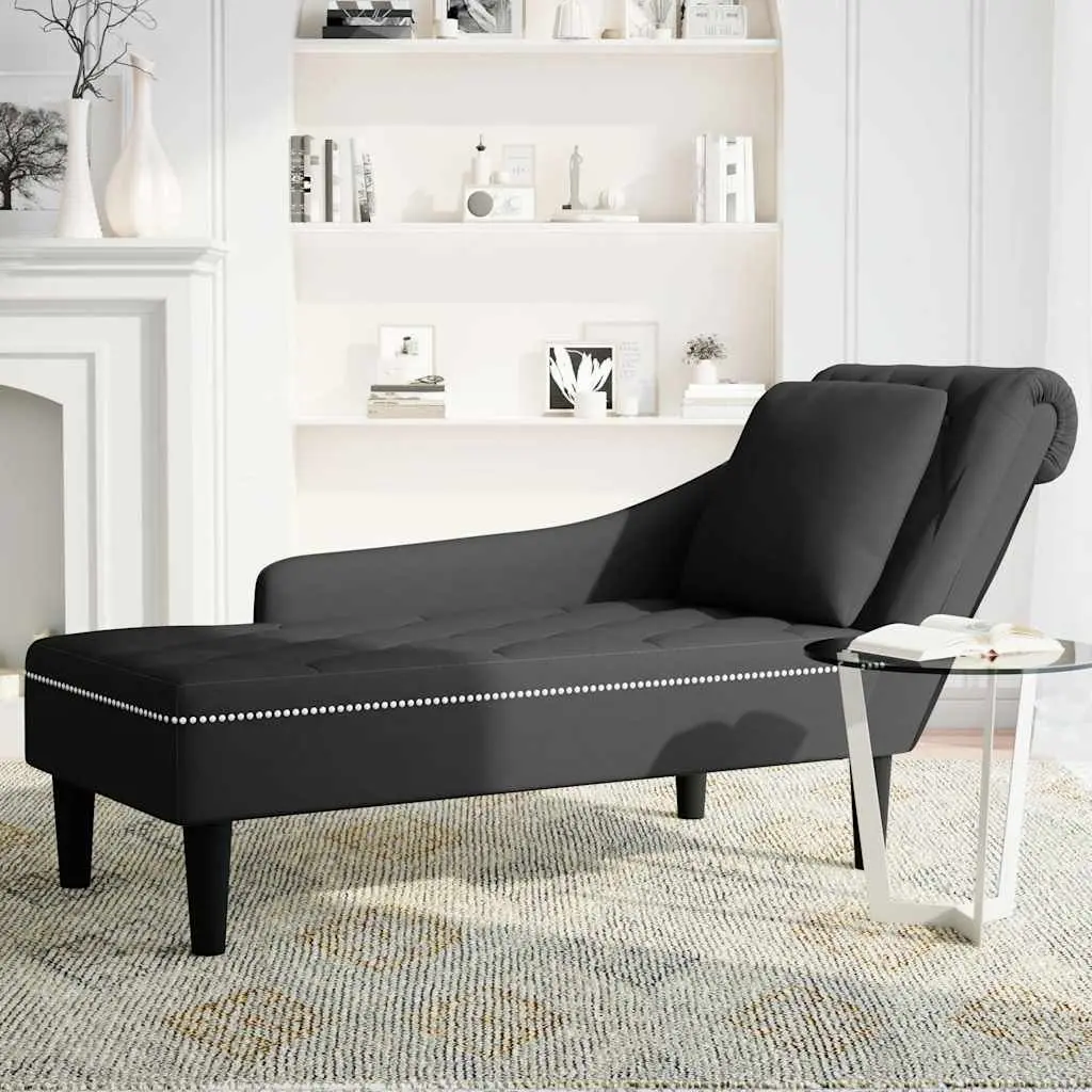 Black Velvet Chaise Lounge with Pillow