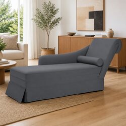 Dark Grey Velvet Chaise Lounge with Bolster Right Armrest