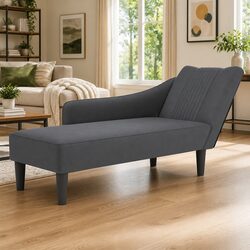 Dark Grey Velvet Chaise Lounge with Right Armrest